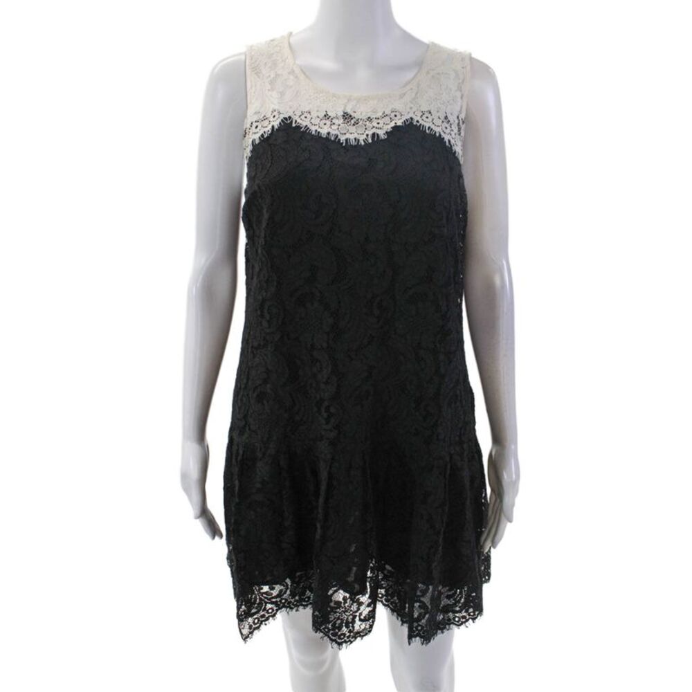 Essentiel Antwerp Womens Cotton Floral Lace Crew Neck Dress Black White Size 40